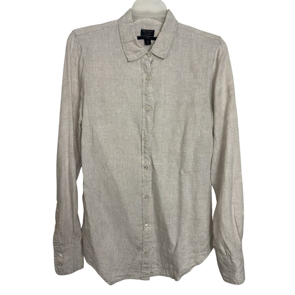 J Crew Baird McNutt Irish Linen Oat Neutral Slim Button Down Women’s 4 Tall